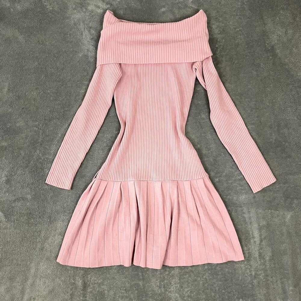 VTG Y2K Sweet by Miss Me Mini Dress Womens M Pink Off-Shoulder Drop Waist Preppy